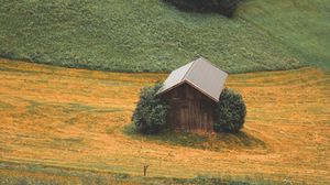 Preview wallpaper forest, mountains, house, landscape