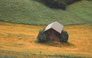 Preview wallpaper forest, mountains, house, landscape