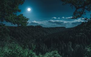 Preview wallpaper forest, mountains, moon, clouds