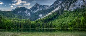 Preview wallpaper forest, mountains, rocks, pond, grass