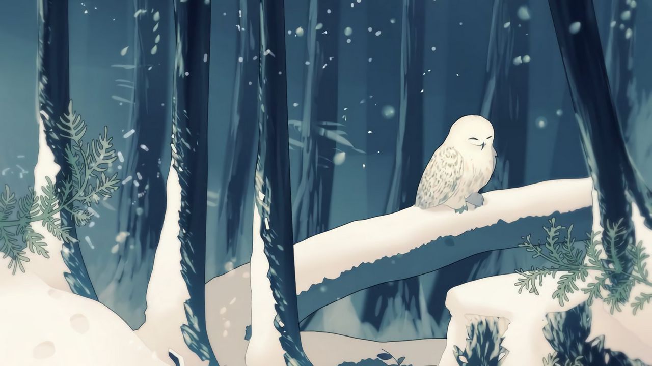 Wallpaper forest, owl, art, snow, winter