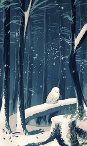 Preview wallpaper forest, owl, art, snow, winter
