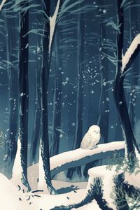 Preview wallpaper forest, owl, art, snow, winter