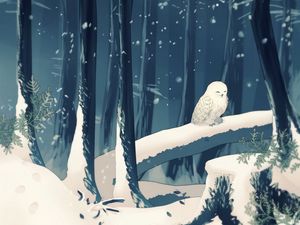 Preview wallpaper forest, owl, art, snow, winter