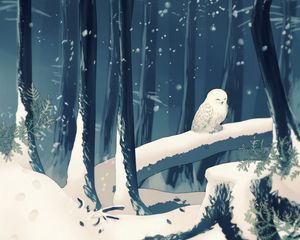 Preview wallpaper forest, owl, art, snow, winter