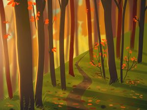 Preview wallpaper forest, path, autumn, nature, art