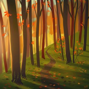 Preview wallpaper forest, path, autumn, nature, art