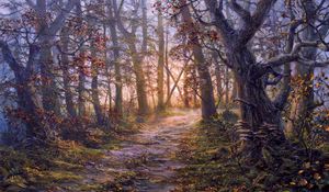 Preview wallpaper forest, path, autumn, landscape, art