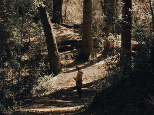 Preview wallpaper forest, path, man, trees, nature