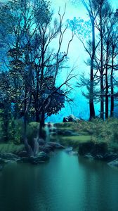 Preview wallpaper forest, pond, water, trees, art