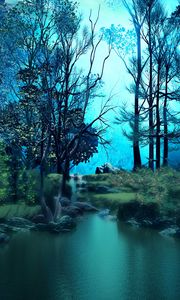 Preview wallpaper forest, pond, water, trees, art