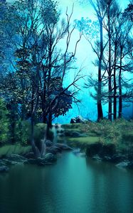 Preview wallpaper forest, pond, water, trees, art