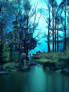 Preview wallpaper forest, pond, water, trees, art