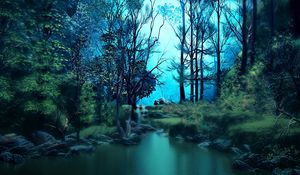 Preview wallpaper forest, pond, water, trees, art