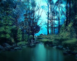 Preview wallpaper forest, pond, water, trees, art