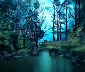 Preview wallpaper forest, pond, water, trees, art