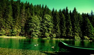 Preview wallpaper forest, river, boat, nature