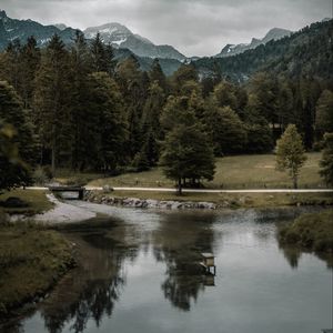 Preview wallpaper forest, river, mountains, bridge, landscape