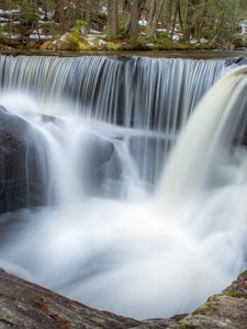 Preview wallpaper forest, river, waterfall, stones