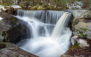 Preview wallpaper forest, river, waterfall, stones