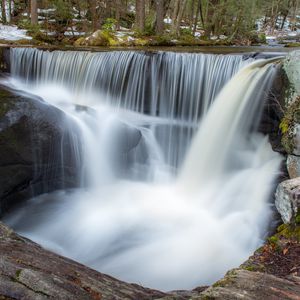 Preview wallpaper forest, river, waterfall, stones