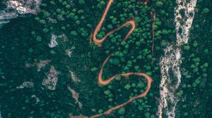 Preview wallpaper forest, road, aerial view, trees, mountains