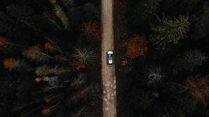 Preview wallpaper forest, road, car, aerial view