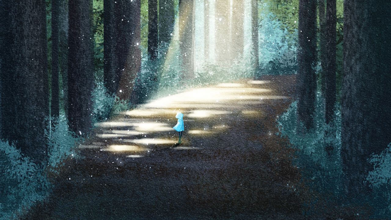 Wallpaper forest, road, silhouette, light, art