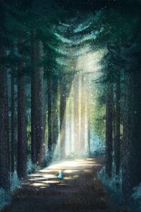Preview wallpaper forest, road, silhouette, light, art