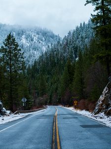 Preview wallpaper forest, road, snow, winter
