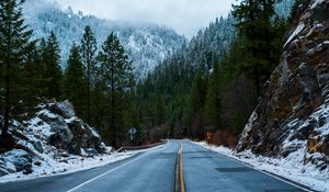 Preview wallpaper forest, road, snow, winter