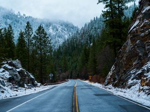 Preview wallpaper forest, road, snow, winter