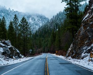 Preview wallpaper forest, road, snow, winter