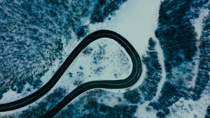 Preview wallpaper forest, road, snow, winter, aerial view