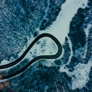 Preview wallpaper forest, road, snow, winter, aerial view