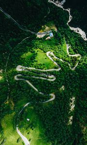 Preview wallpaper forest, road, winding, aerial view