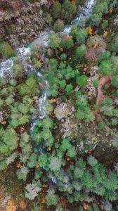 Preview wallpaper forest, rocks, aerial view, river, nature