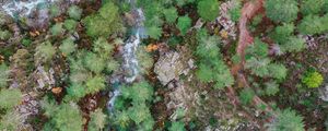 Preview wallpaper forest, rocks, aerial view, river, nature