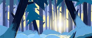 Preview wallpaper forest, snowdrifts, snow, rays, sun, art