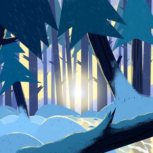 Preview wallpaper forest, snowdrifts, snow, rays, sun, art