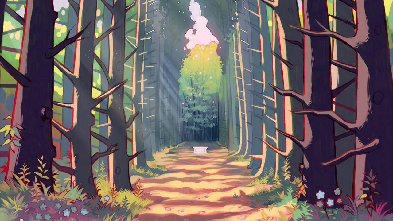 Wallpaper forest, trees, alley, path, art