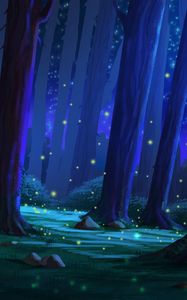 Preview wallpaper forest, trees, glare, glow, art