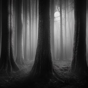 Preview wallpaper forest, trees, gloomy, dark, bw