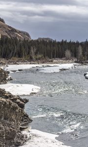Preview wallpaper forest, trees, lake, ice, rocks, nature