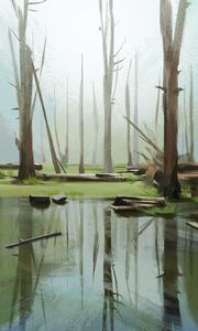 Preview wallpaper forest, trees, lake, nature, art