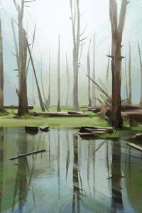 Preview wallpaper forest, trees, lake, nature, art