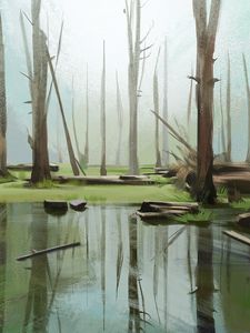 Preview wallpaper forest, trees, lake, nature, art