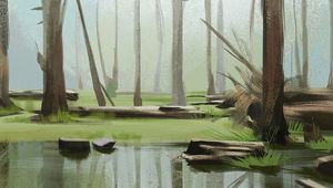 Preview wallpaper forest, trees, lake, nature, art