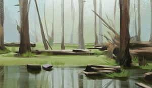 Preview wallpaper forest, trees, lake, nature, art