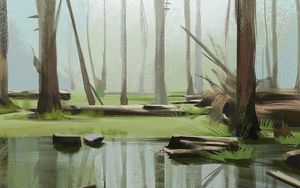 Preview wallpaper forest, trees, lake, nature, art